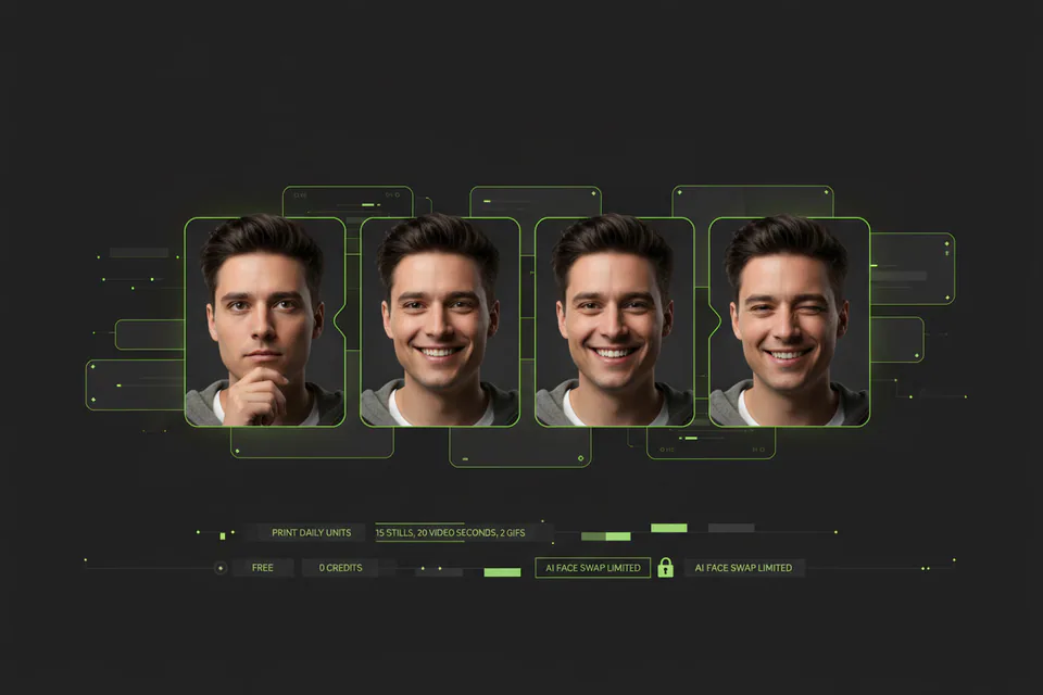 Playful sequence of repeated portrait frames arranged as a smooth looping animation, showing one original adult expression changing naturally across the frames.