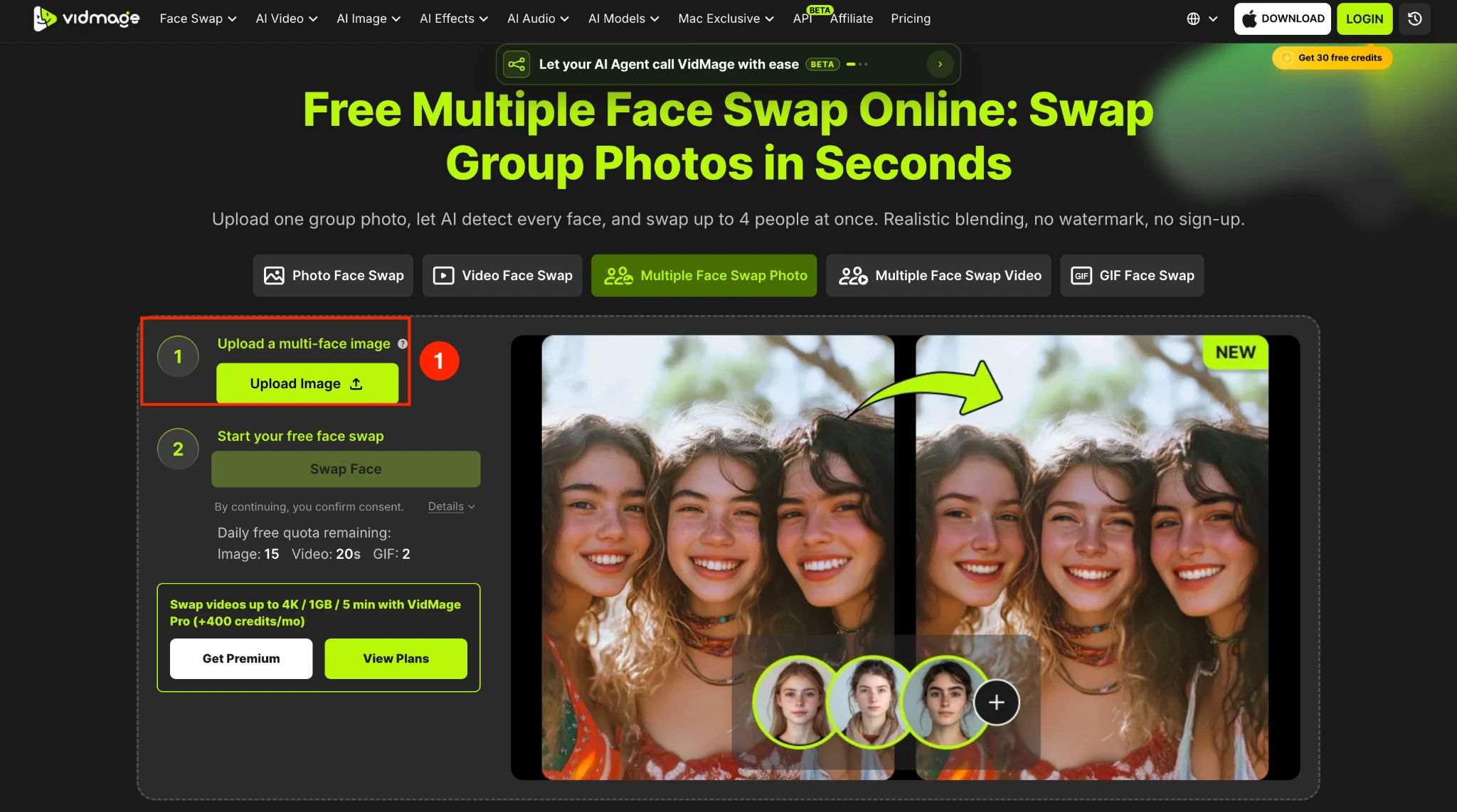 VidMage multiple face swap upload group photo