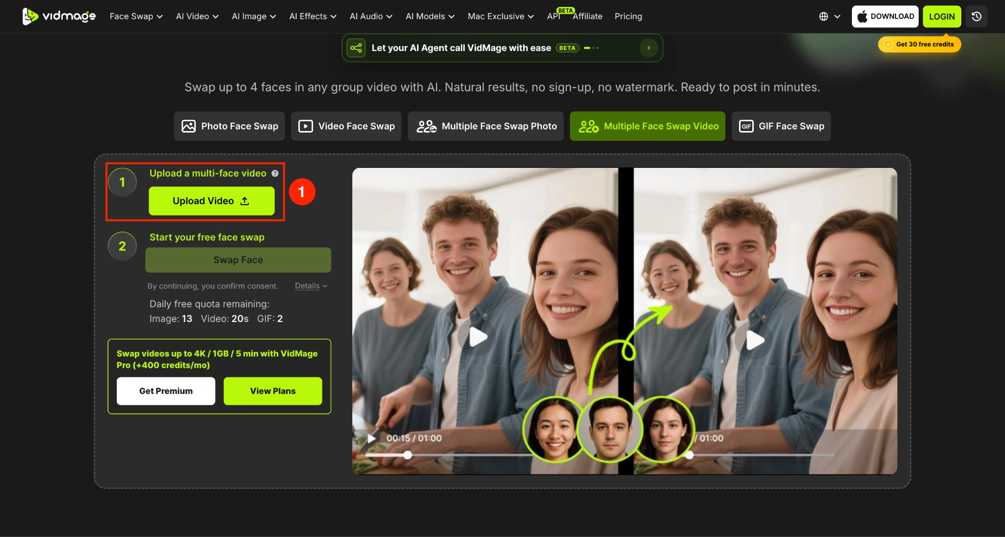 VidMage upload group video for multiple face swap