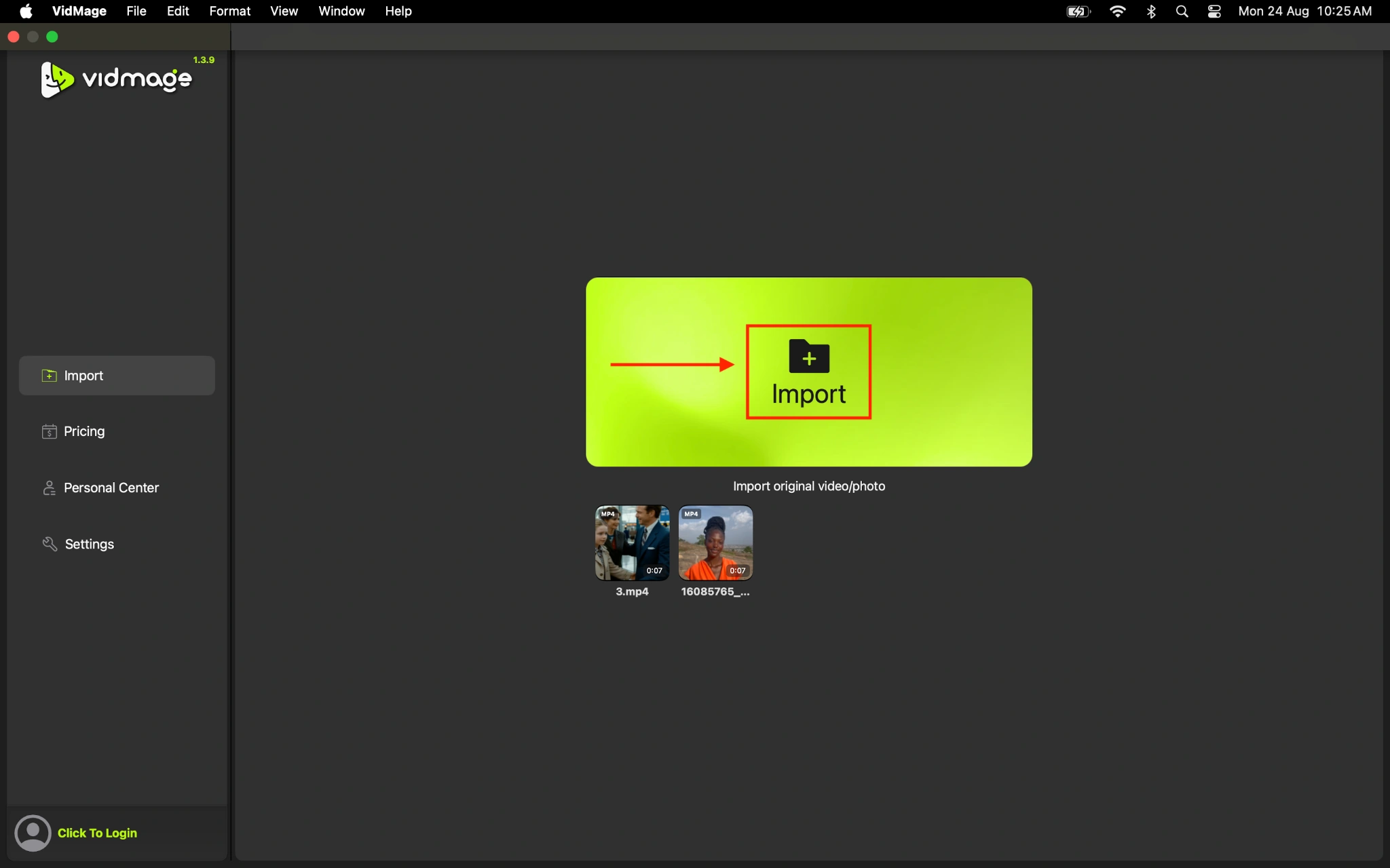 VidMage click import