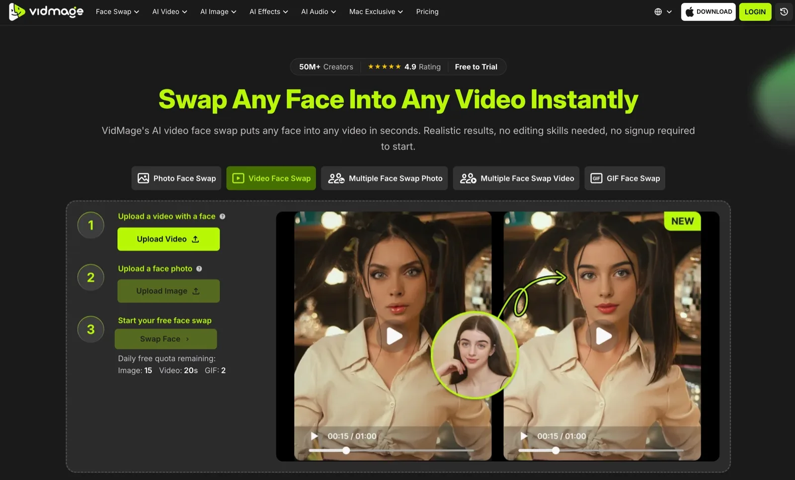 VidMage video face swap tool screenshot