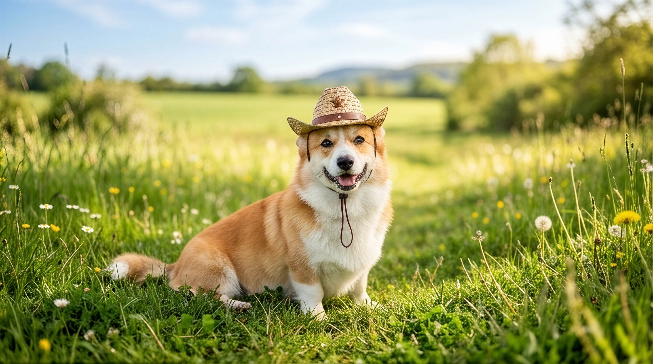 Corgi in a straw cowboy hat generated from a Nano Banana text-to-image prompt